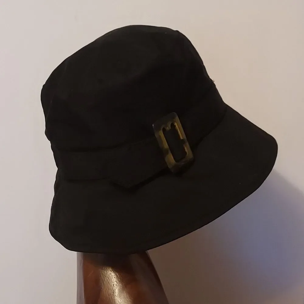 Black Cloche Bucket Hat with Tortoiseshell Buckle Women's Packable Hat